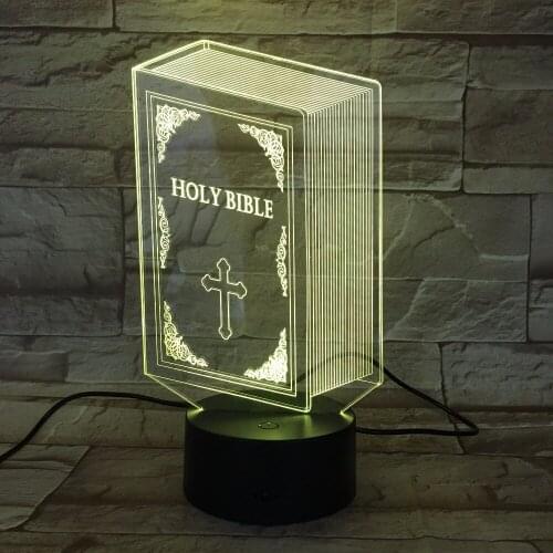 Holy Bible Book 3D LED Lamp 7 Color Change USB Jesus Cross Night Light Desk Lamp Kids Gifts Bedroom Decor Bedside Light GX718