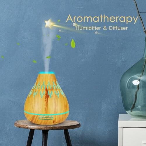 Air humidifier Ultrasonic Aroma Essential Oil Diffuser 400ml Aromatherapy machine with Wood Grain 7 Color Changing LED Light
