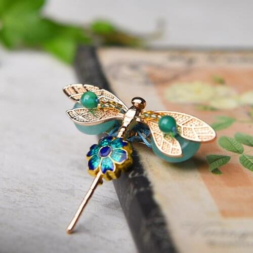 Dragonfly vintage brooch green,cloisonne ethnic brooch jewelry