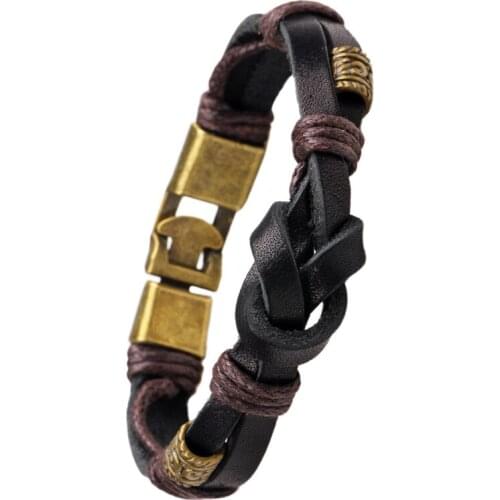 Vintage Casual Leather Bracelets Charm Black Brown Wrap Bracelet Bangles Punk Male Rope Chain Wholesale Men Jewelry