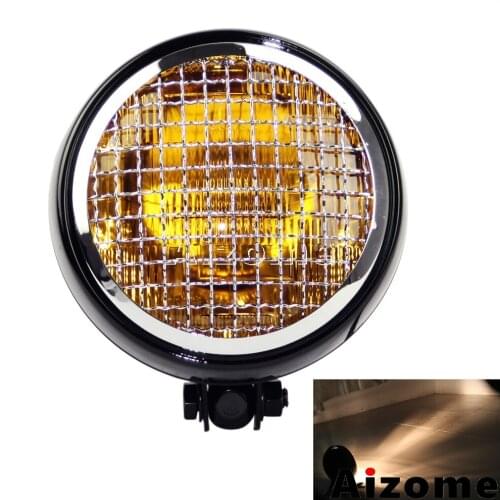 Motorcycle 5-3/4" Headlight Mesh Grill Vintage Headlamp Old School Head Lamp For Harley Custom Cafe Racer Bobber Chopper Cruiser