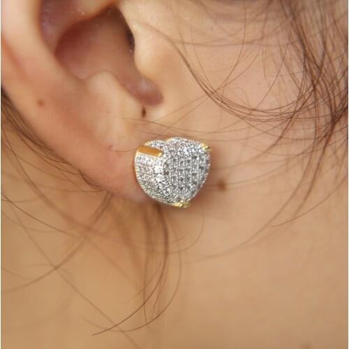 High quality fine silver color screwback heart shape micro pave Simulated cz valentine women gift hip hop earring