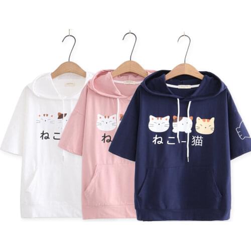 Game Neko Atsume Hooded T Shirt Women Girls 3D Printing Cute Tops Harajuku TShirts Japanese Kawaii Cat Ponchos Cap