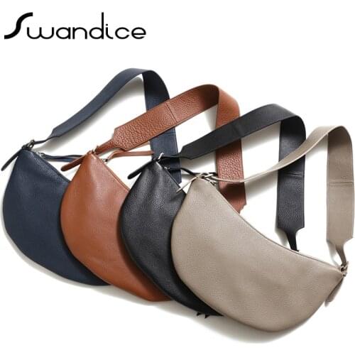 2020 Real Genuine Cow Leather Vintage Baguette Half Moon Handbags Shoulder Bags Women Female Calfskin Purses