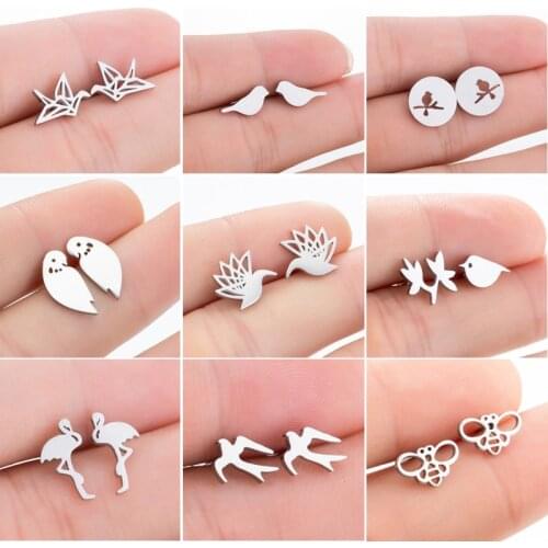 SMJEL Stainless Steel Animal Bird Earrings for Women Girls Fashion Earings Jewelry Flamingo Humingbird Swallow Stud Earing 2020