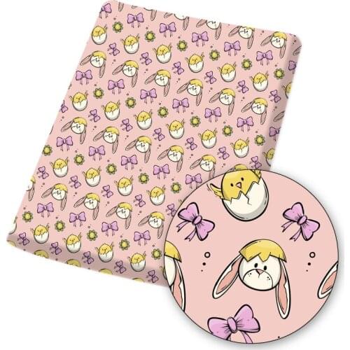 Easter Polyester Cotton Fabric Cartoon Bunny Printed Cloth Sheet For DIY Mask Dress Handmade Materials Home Textile 145*45cm 1pc