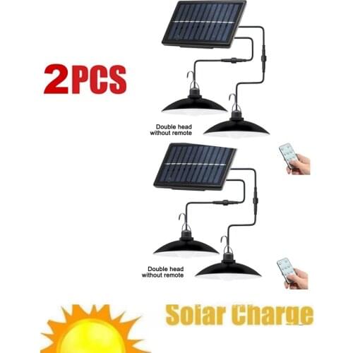 2pcs Retro Lampshade Solar Light Chandelier LED Solar Panel Shed Lights Indoor Outdoor Hanging Lamp Pendant for Yard Garden 3/6M