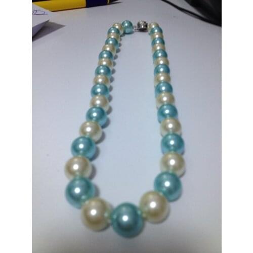 Free shipping new fashion 12mm white blue shell simulated-pearl round beads necklace for women high grade jewelry 18inch GE12289
