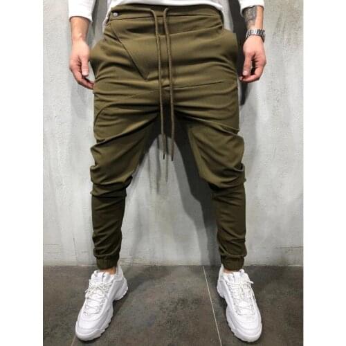 Men casual pants oblique access control straight sports fitness trousers fashion drawstring male solid color pencil pants