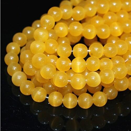 Hot Fashion New Arrival Yellow Round Cat Eyes Beads Mexican Opal 4,6,8,10,12mm Charms Elegant Jewelry Making 14inch B1579
