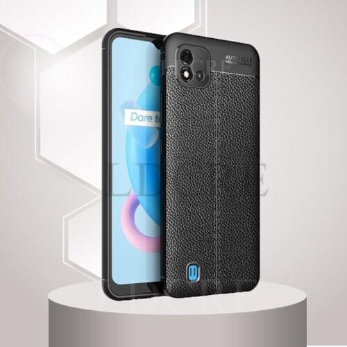 For Realme C11 2021 Case Leather Silicone Texture Luxury Armor Bumper Pattern Cover For Realme C21 Cover for Realme C20 C17 C11