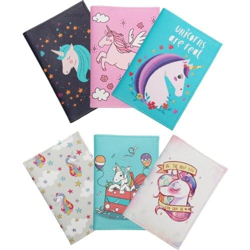 Cute Cartoon Unicorn PU Leather Passport Cases Women Travel Passport Protection Package Document Passport Holder ID Card Wallets