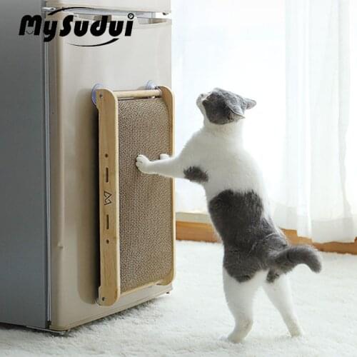 MySudui Cat Scratch Board Pad Bed Wood Corrugated Cat Scratcher Training Suction Design Climbing Scratching Arranhador Gato
