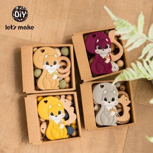 Lets make Silicone Teether Set Squirrel DIY Baby Product Teething Pacifier Clip Chain Nursing Necklace Food Grade Silicone Set