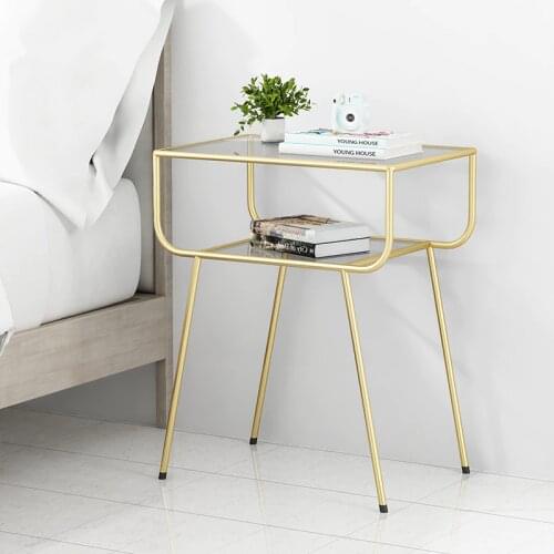 Home Furniture Side Table Nordic Bedside Sofa Corner Iron Glass Coffee Table Home Living Room Bedroom Decoration Tea Tables Desk