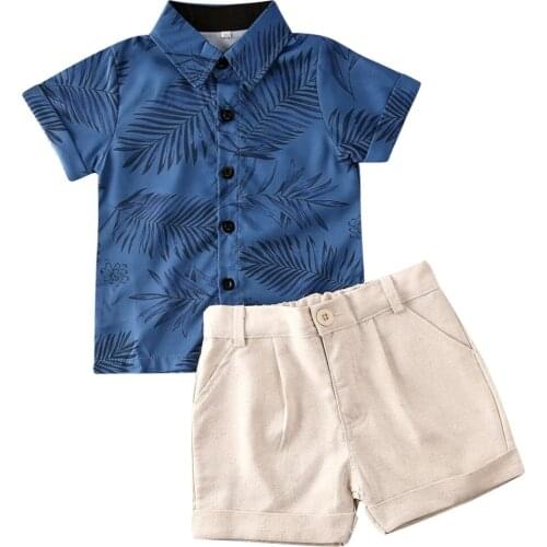 2020 Kids Baby Boy Summer Clothes Printed Leaves Short Sleeve T-shirt Tops+Shorts Pants 1-6Y Toddler Boys 2Pcs Outfit Set