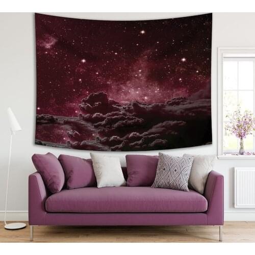 Tapestry Night Sky with Stars and Clouds Space Dust Twilight Milky Way Dramatic Scene Illustration Burgundy White