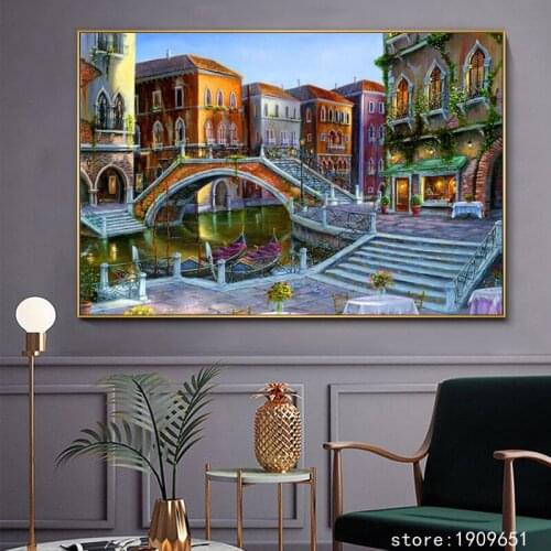 Cotton no frame classical Venice lighting seascape canvas printings oil painting printed on cotton wall art decoration picture