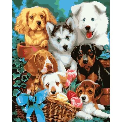 Many Dogs Animal Child Cartoon DIY Digital Painting By Numbers Modern Wall Art Canvas Painting Unique Gift Home Decor 40x50cm