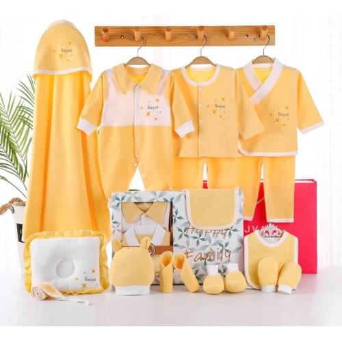 17 Pieces Baby Clothing Set Baby Girl Clothes Newborn Baby Boy Clothes 100% Cotton Rompers Bib Hat Baby Outfit Toddler Pants