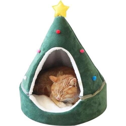 Cat Bed Pet Christmas Tree Cozy Kitten Lounger Cushion Cat House Tent Very Soft Small Dog Mat Bag For Washable Cave Cats Beds