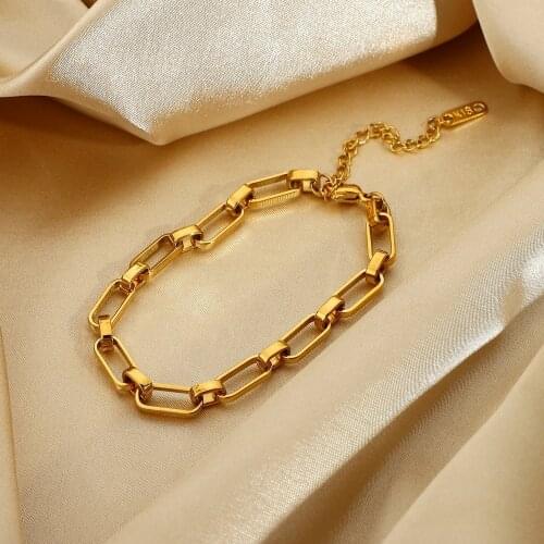 Ins Exaggerated Hollow Thick Chain Bracelet Street Style Punk Jewelry Gold Plated Stainless Steel Chain Bracelet 33