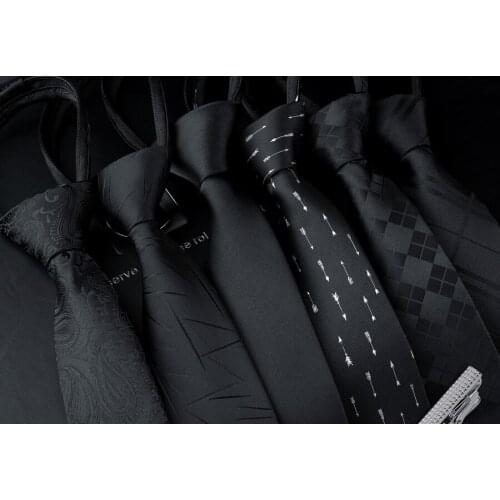 Black Knot Free Tie Men Easy To Pull Work Students Lazy Zipper Easy To Pull Solid Color Tie Mens Fashion White Shirts