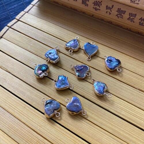 Natural Freshwater Pearl Double Hole Connector Love Heart Charm Suitable for DIY Fine Jewelry Creation Necklace Bracelet