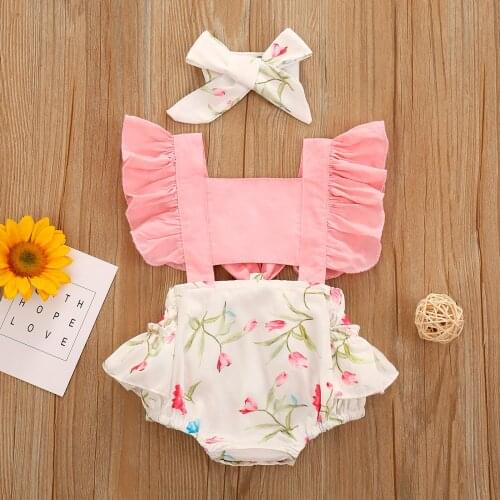 Baby Bodysuit Newborn Infant Baby Girls Ruffle Flower Print Romper Bodysuit Clothes одежда для новорождëных Baby Clothes