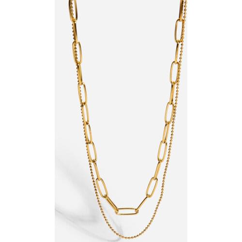 316L Stainless Steel 2 Layers Link Chain Necklace Multi Layers Bead Chain Choker Necklaces For Women Girl Trendy Jewelry Gift