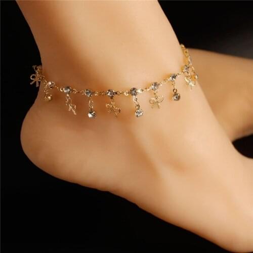 Ankle Vintage bow-knot rhinestones pendant womens bracelets jewelry on the leg charms beach ankles girls