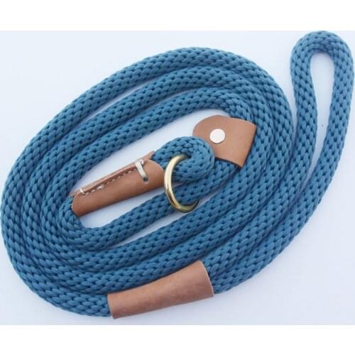 High quality Handmade Leather dog lead Pet Products Nylon Remington Rope Slip Dog Leash, 5-Feet, Blue color