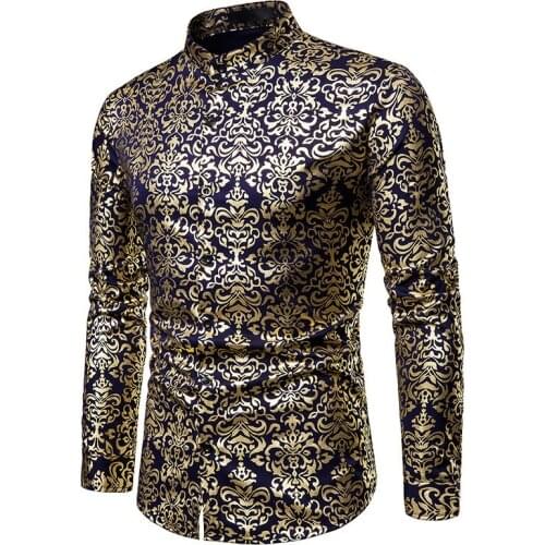 Casual Mens Long-sleeved Shirt Fashion Color Matching Collar Shirt Mens Tide Hot Stamping Long-sleeved Shirt Mens Gold