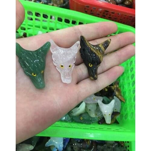 Natural crystal carved Wolf head, tiger eye stone Wolf head skull, the best gift for boys