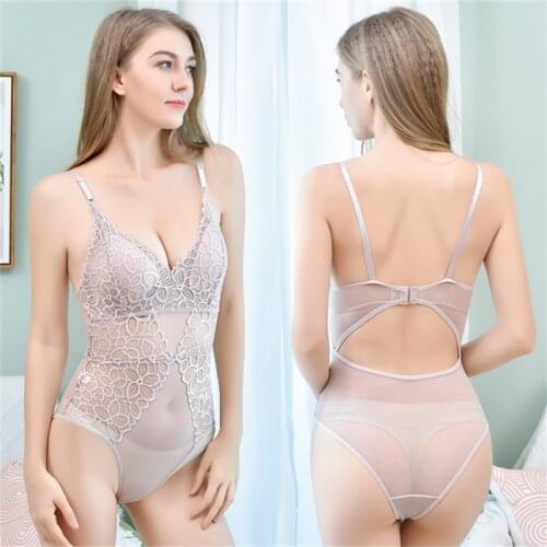 Sexy Lace Bodyshaper Bra Women Deep V Push Up Padded Bra Thong Body Suit Seamless Hollow Girls Underwear Shapewear Bodysuit