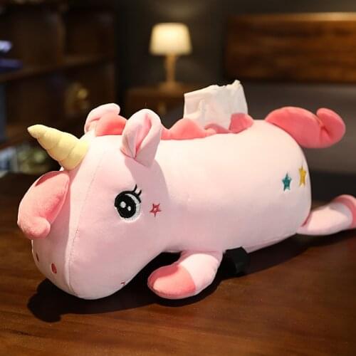 Cute Unicorn Dinosaur Pig Cat Husky Rabbit Plush Animals Tissue Box Durable Home Car Sofa Paper Tissue Holder Napkin Case Pouch