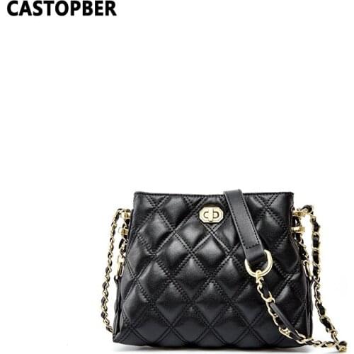 Fashion Classic Quilted Black Tote Bag Womens Chain Handbags Split Leather Cowhide Ladies Shoulder Bags Diamond Lattice Famous