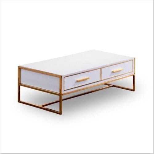Light luxury modern gold color TV cabinet modern minimalist stainless steel glass TV stand fashion living room furniture set