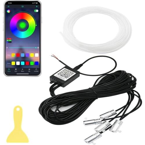 6 in 1 RGB LED Car Atmosphere Light 12V APP Control 8M Fiber Optic Strip Ambient Lamp For Auto Interior DIY Decoration