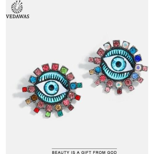 Vedawas 2021 New Trend Jewelry Rhinestone Eye Earrings For Women Bohemia Colorful Metal Statement Earring Fashion Party Gift