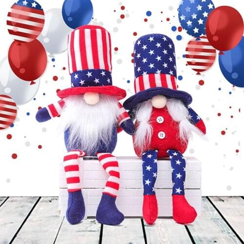 Fourth Of July Top Hat Sitting Leggy Rudolph Patriot Doll Desktop Decor Sofa Ornament For Independence Day