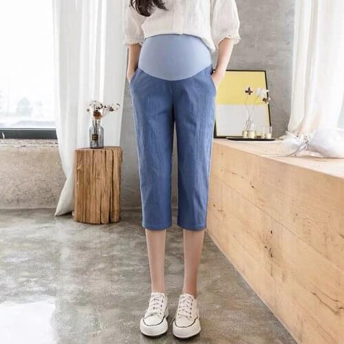 High Quality Cotton Linen Maternity 7 point Pants Loose Trousers High Waist Casual Pregnancy Pants Clothes for Pregnant Women