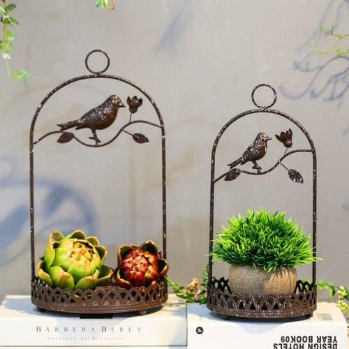 Iron Wrought Retro Bird Cage Flower Frame American Country Home Decoration Accessories