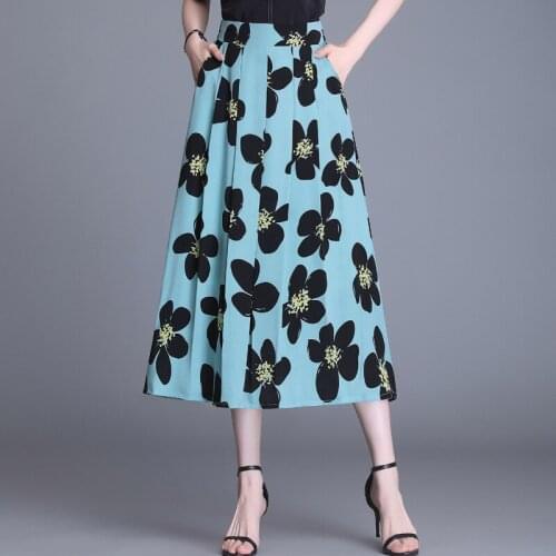 Women Fashion Print A-line Big Swing Long Skirt 2021 Summer Female Elegant Elastic High Waist Plus Size Loose Casual Skirts Z608
