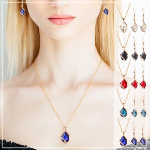 Woman Jewelry Temperament Diamond Pendant Necklace Earrings Pendant Set Birthday Gift Different Color Number cordao masculino 04