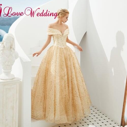 Wedding Dresses Off the Shoulder Ball Gown Bridal Dress Custom made Vestido De Novia Gold Luxury Wedding Gown