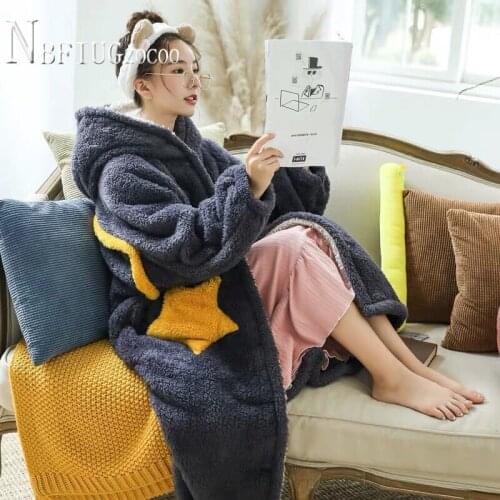 Winter Warm Thicken Plush Pajamas Womens Robe Plus Size Dresses Sleepwear