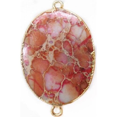 1Pcs 48x28x5mm Wholesale Pink Sea Sediment Jasper & Pyrite Oval Gilt Edge Bracelet Connector Bead DIY Jewelry Accessories S875