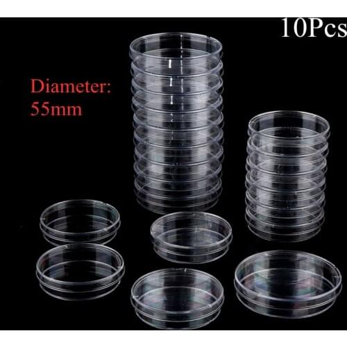 10Pcs 55mm Polystyrene Sterile Petri Dishes Bacteria Culture Dish for Laboratory Medical Biological Scientific Lab Supplies