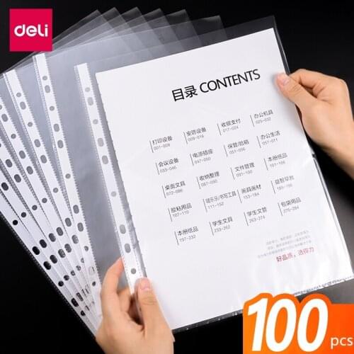 100 transparent file bags 11 hole binder ring information bag protection bag A4 notebook office file bag storage binding clip